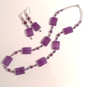 Vintage 26” NECKLACE + 4” EARRINGS Statement Demi Parure 3pc Set Purple AB